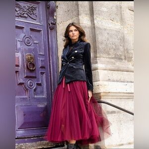 Chicos Like New Velveteen Woman’s Double Blazer Gold Buttons Size Medium